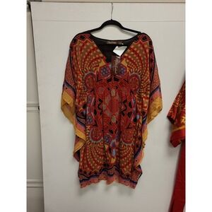 Speed Control New York Dress XL Red Geometric Print Kaftan Style Cover Up